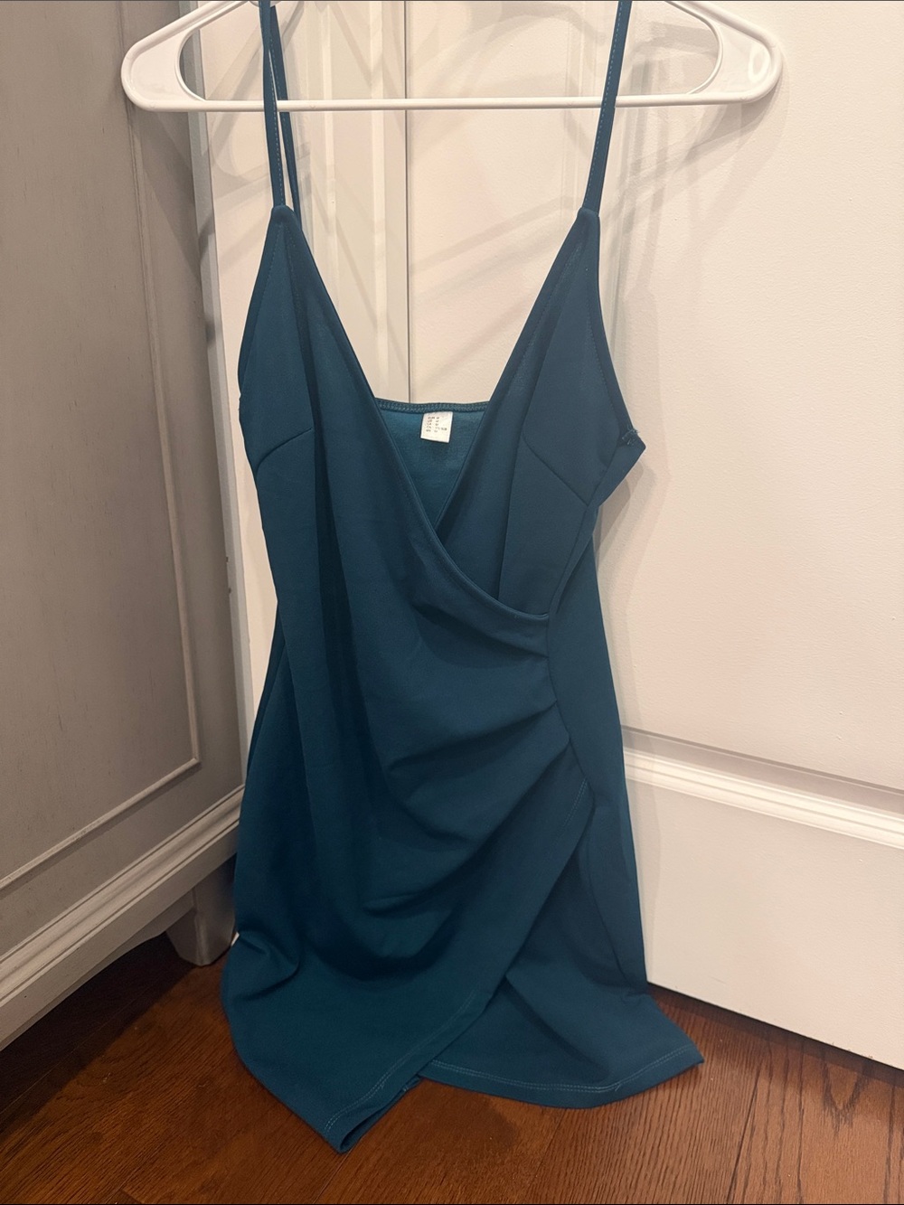 Teal Slip Dress with Draped Front